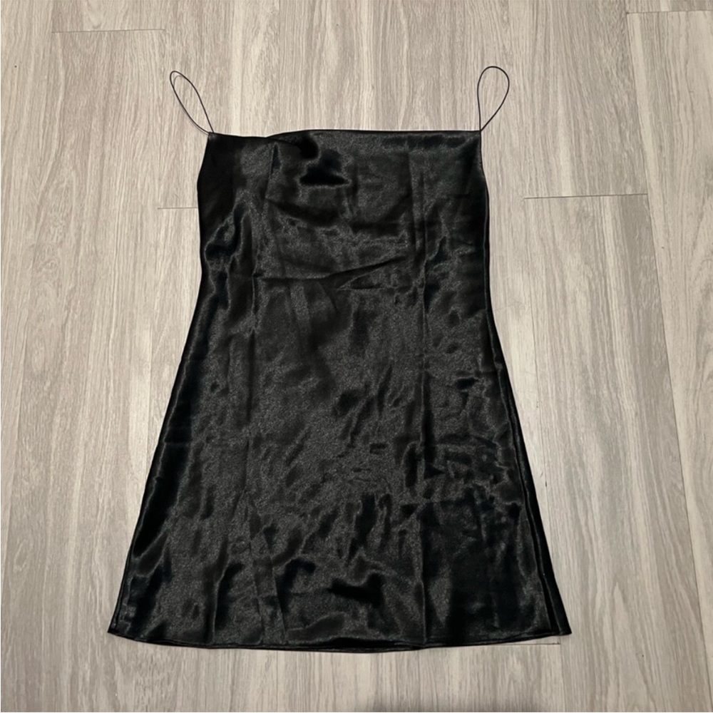 Maverick Elegant Black Satin Mini Dress Large